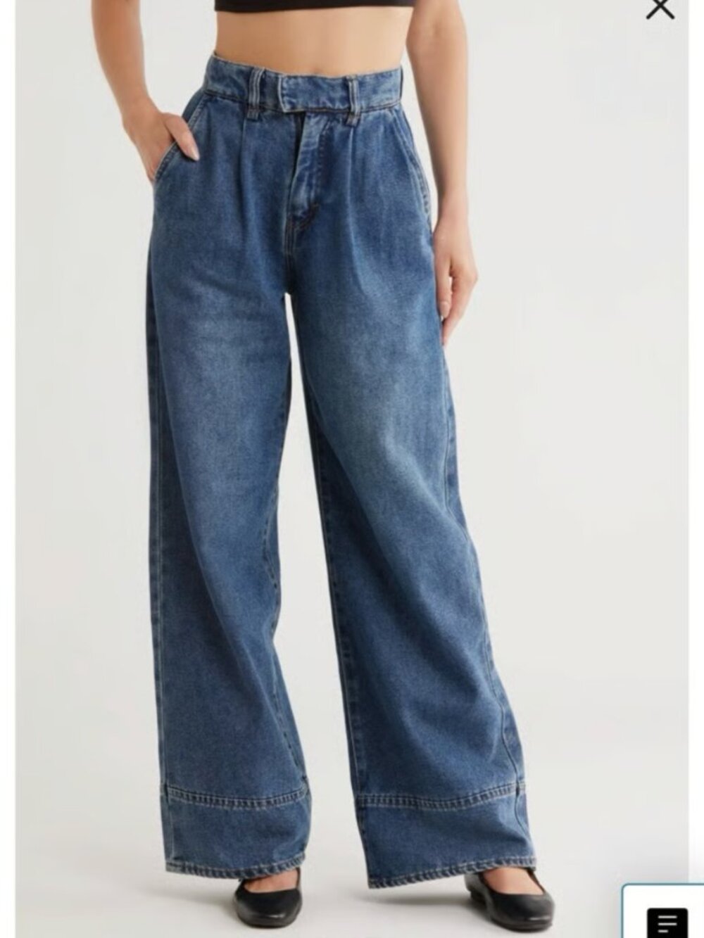 Habitual Women's High-Waist Pleated Wide-Leg Jeans